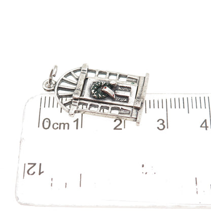 925 Sterling Silver Vintage Enamel Christmas Door Oxidized Charm Pendant