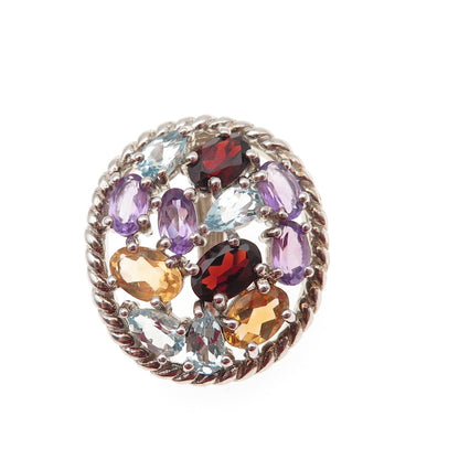 925 Sterling Real Blue Topaz Garnet Citrine Amethyst Cluster Slide Mini Pendant