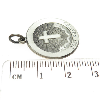 925 Sterling Silver Vintage Confirmation Medal Religious Pendant