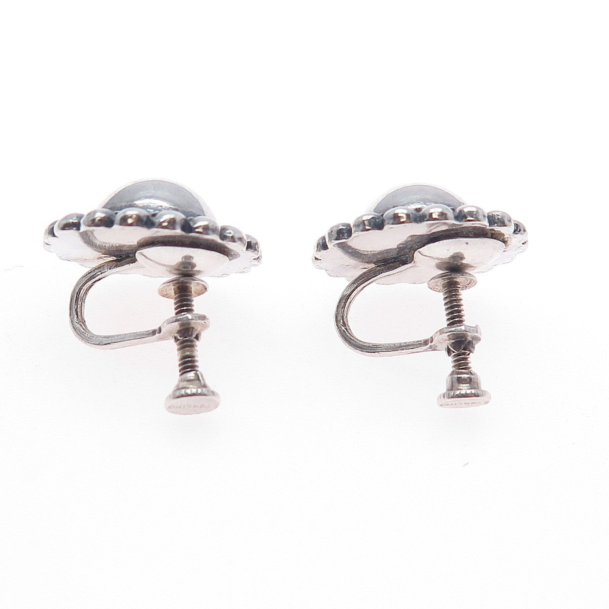925 Sterling Silver Vintage Beaded Sun Oxidized Screw Back Earrings