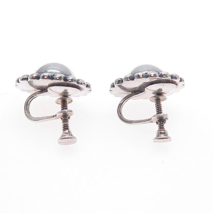 925 Sterling Silver Vintage Beaded Sun Oxidized Screw Back Earrings