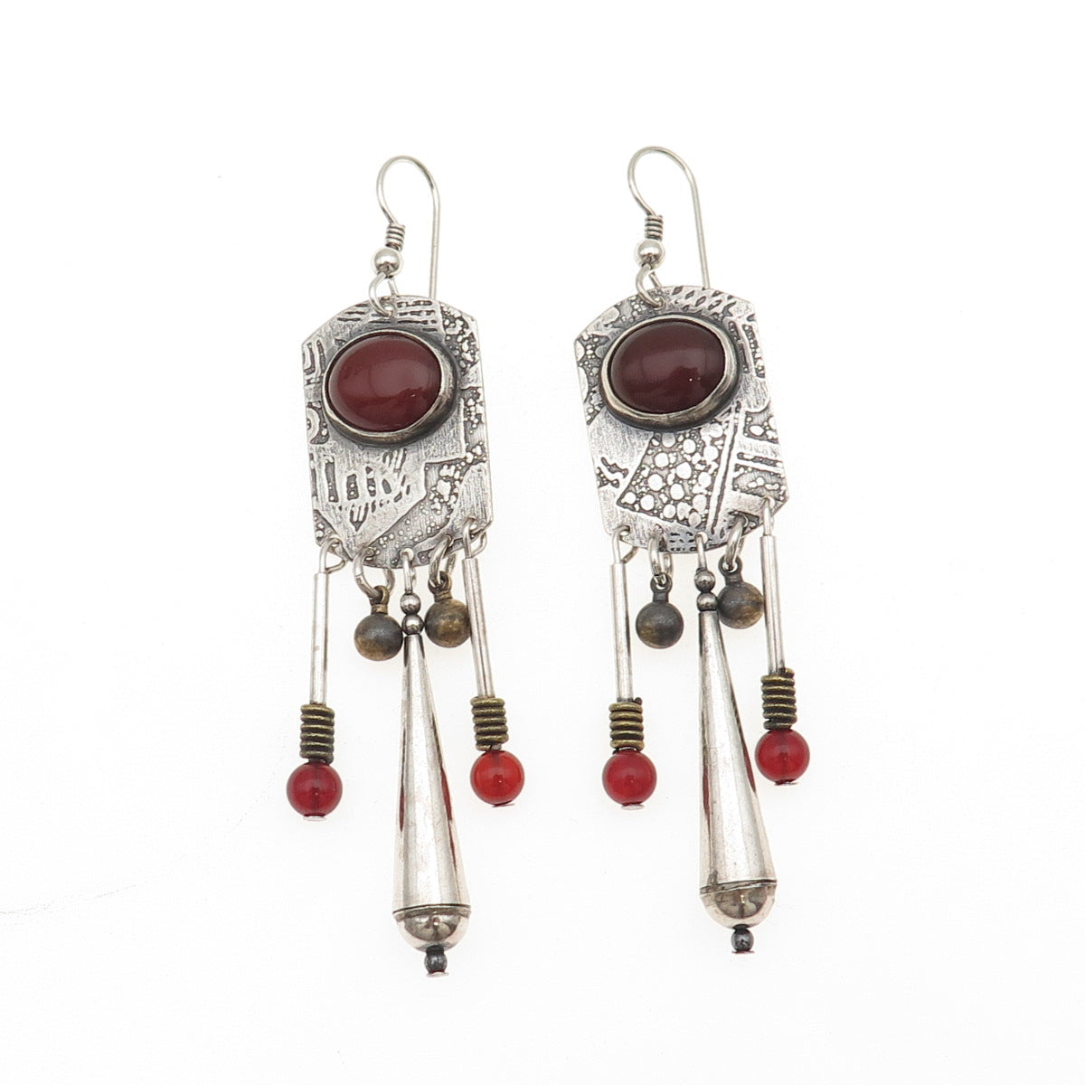 ERA Artisan 925 Sterling Silver Vintage Real Carnelian Modernist Dangle Earrings
