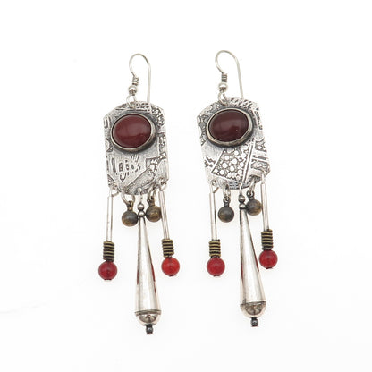 ERA Artisan 925 Sterling Silver Vintage Real Carnelian Modernist Dangle Earrings