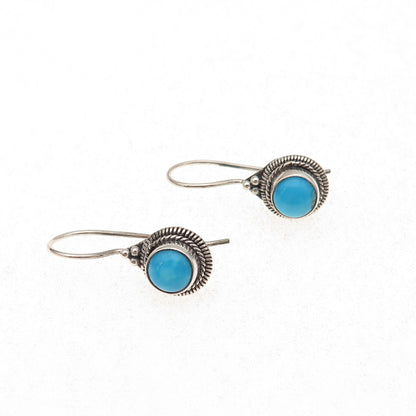 925 Sterling Silver Vintage Real Sleeping Beauty Turquoise Dangle Earrings