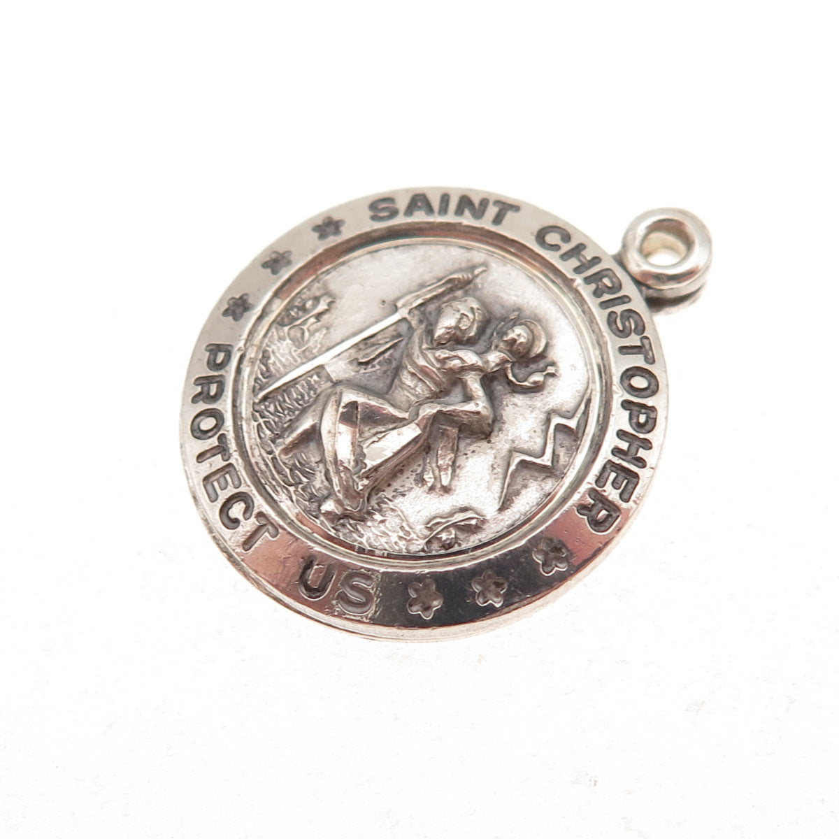 Theda 925 Sterling Silver Vintage St. Christopher Catholic Slide Charm Pendant