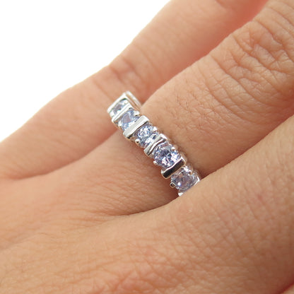 925 Sterling Silver Round-Cut C Z Wavy Half Eternity Band Ring Size 6