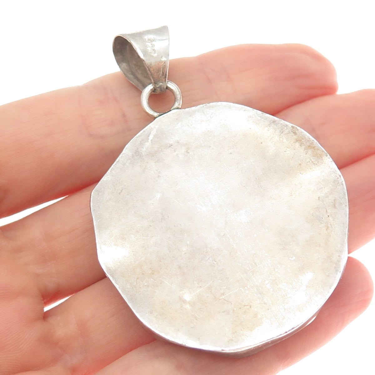 925 Sterling Silver Vintage Carved Mom & Child Turtle Modernist Oxidized Pendant