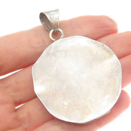 925 Sterling Silver Vintage Carved Mom & Child Turtle Modernist Oxidized Pendant