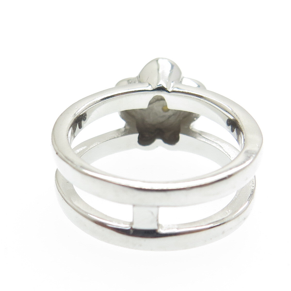 925 Sterling Silver Vintage Real Mother-of-Pearl Flower Ring Size 8.5