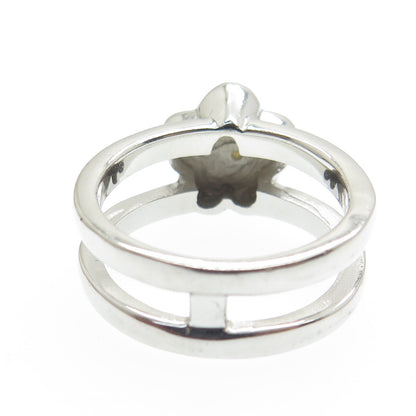925 Sterling Silver Vintage Real Mother-of-Pearl Flower Ring Size 8.5
