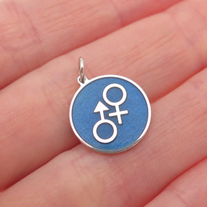 925 Sterling Silver Blue Enamel Male & Female Sign Mini Charm Pendant