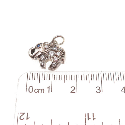 925 Sterling Silver Vintage Real Sapphire & C Z Elephant Oxidized Charm Pendant