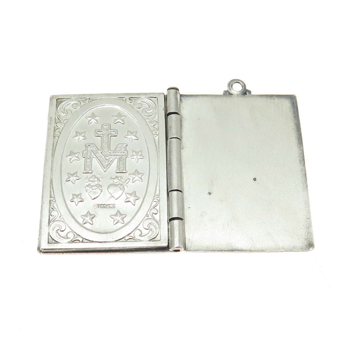 925 Sterling Silver Antique Art Deco St Mary Miraculous Religious Locket Pendant