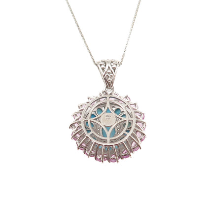 D'Joy 925 Sterling Silver Real Turquoise Ruby & White Topaz Chain Necklace 20"