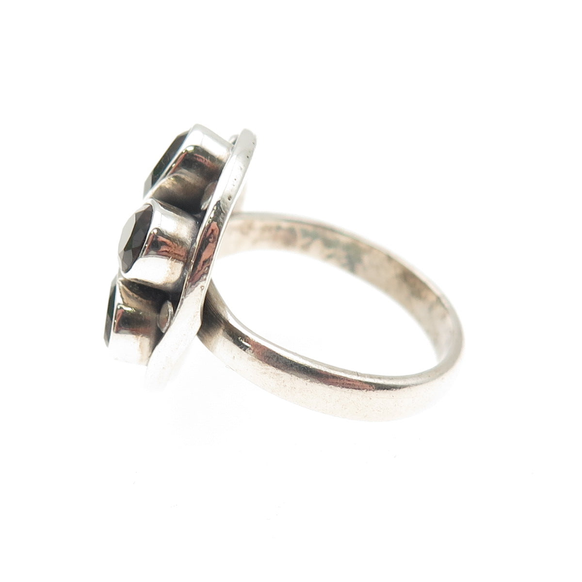 925 Sterling Silver Vintage Real Smoky Quartz Modernist Flower Ring Size 5