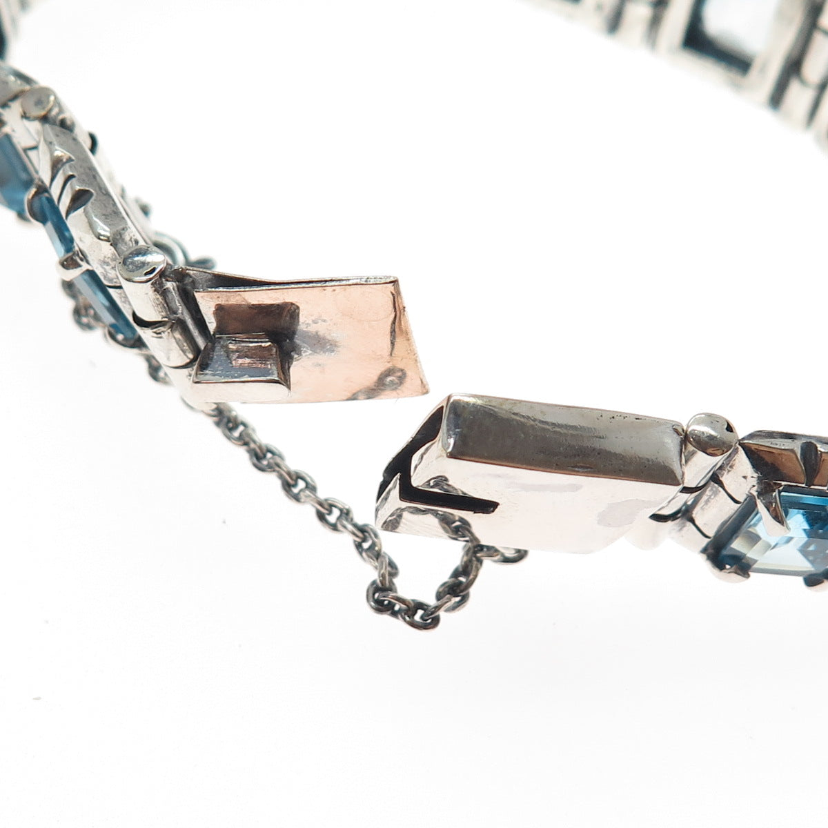AF DESIGN Sterling Silver Vintage Blue Topaz Modernist Panel Link Bracelet 7.5"