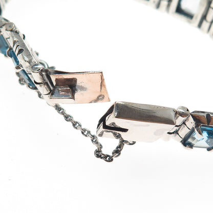 AF DESIGN Sterling Silver Vintage Blue Topaz Modernist Panel Link Bracelet 7.5"