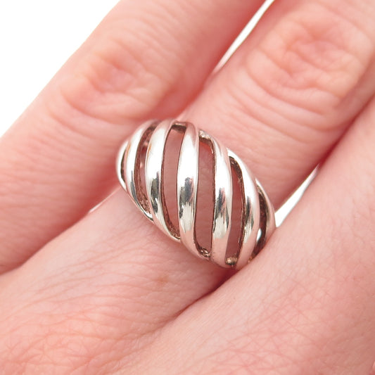 925 Sterling Silver Vintage Modernist Ribbed Dome Ring Size 6