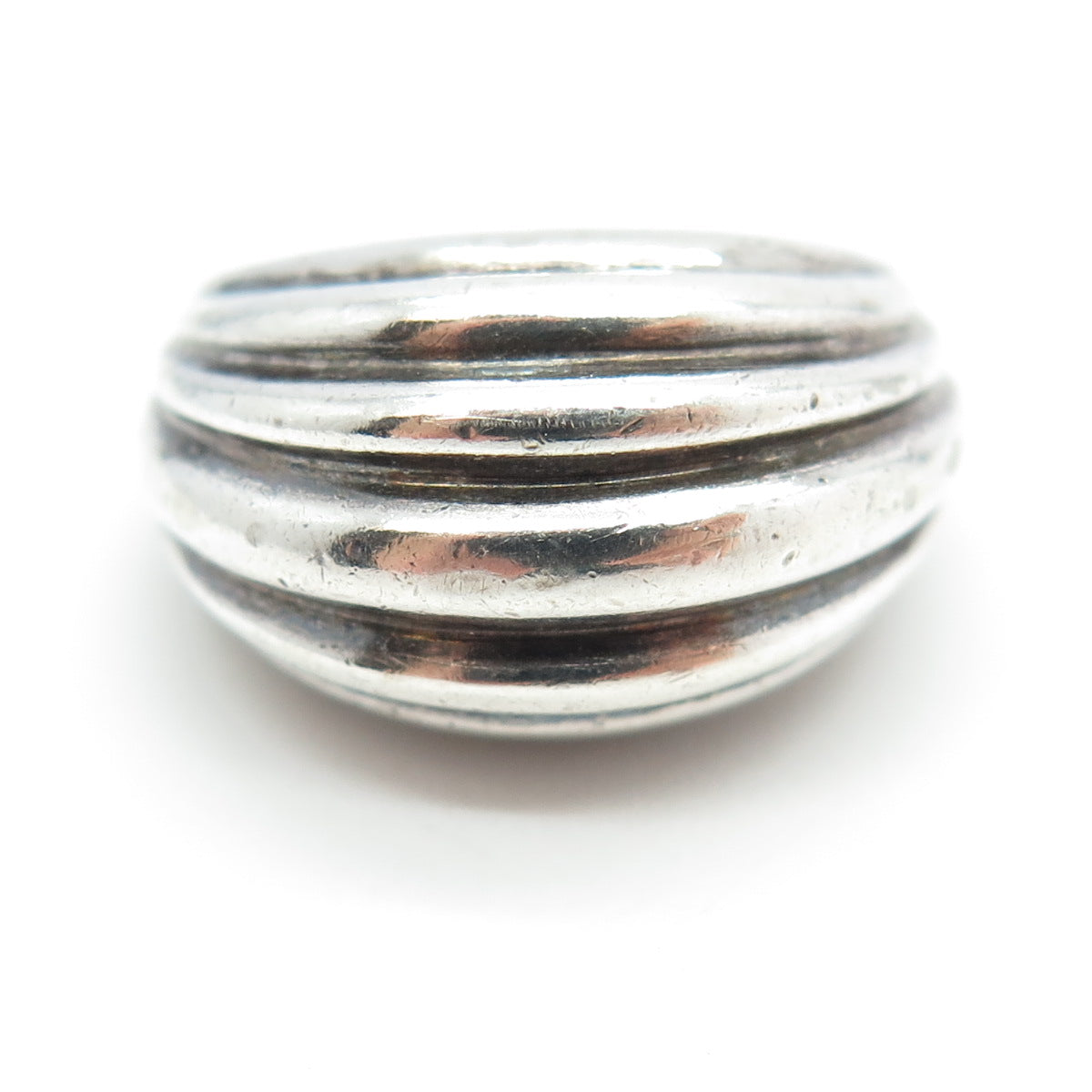 925 Sterling Silver Vintage PPK Modernist Ribbed Dome Ring Size 8.25