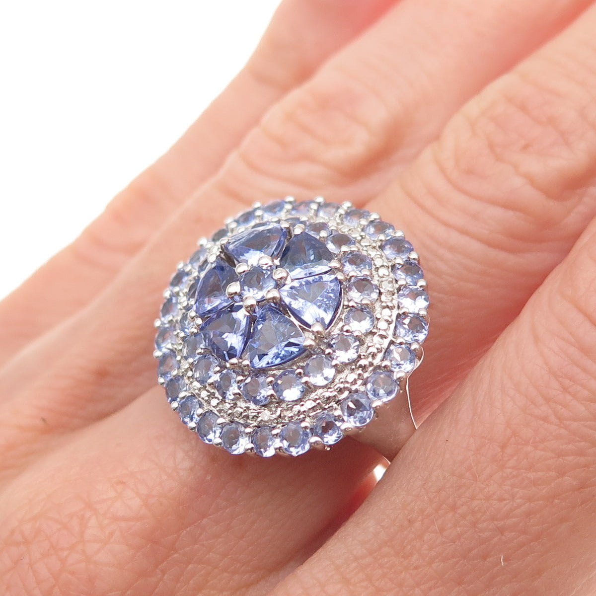 Chuck Clemency 925 Sterling Silver Real Tanzanite & White Topaz Ring Size 8