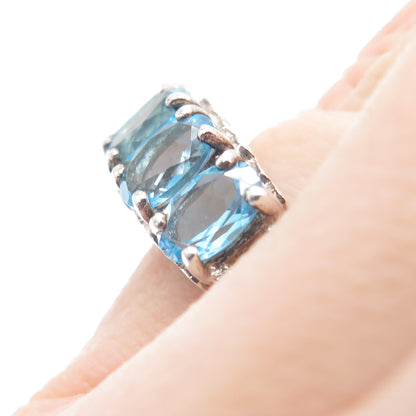 925 Sterling Silver Real Oval-Cut Blue Topaz Cluster Ring Size 6
