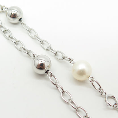925 Sterling Silver JCM Jacmel Real Pearl By The Yard Station Chain Necklace 18"