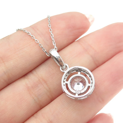 925 Sterling Silver Round-Cut C Z Circle of Life Cable Chain Necklace 16-18"