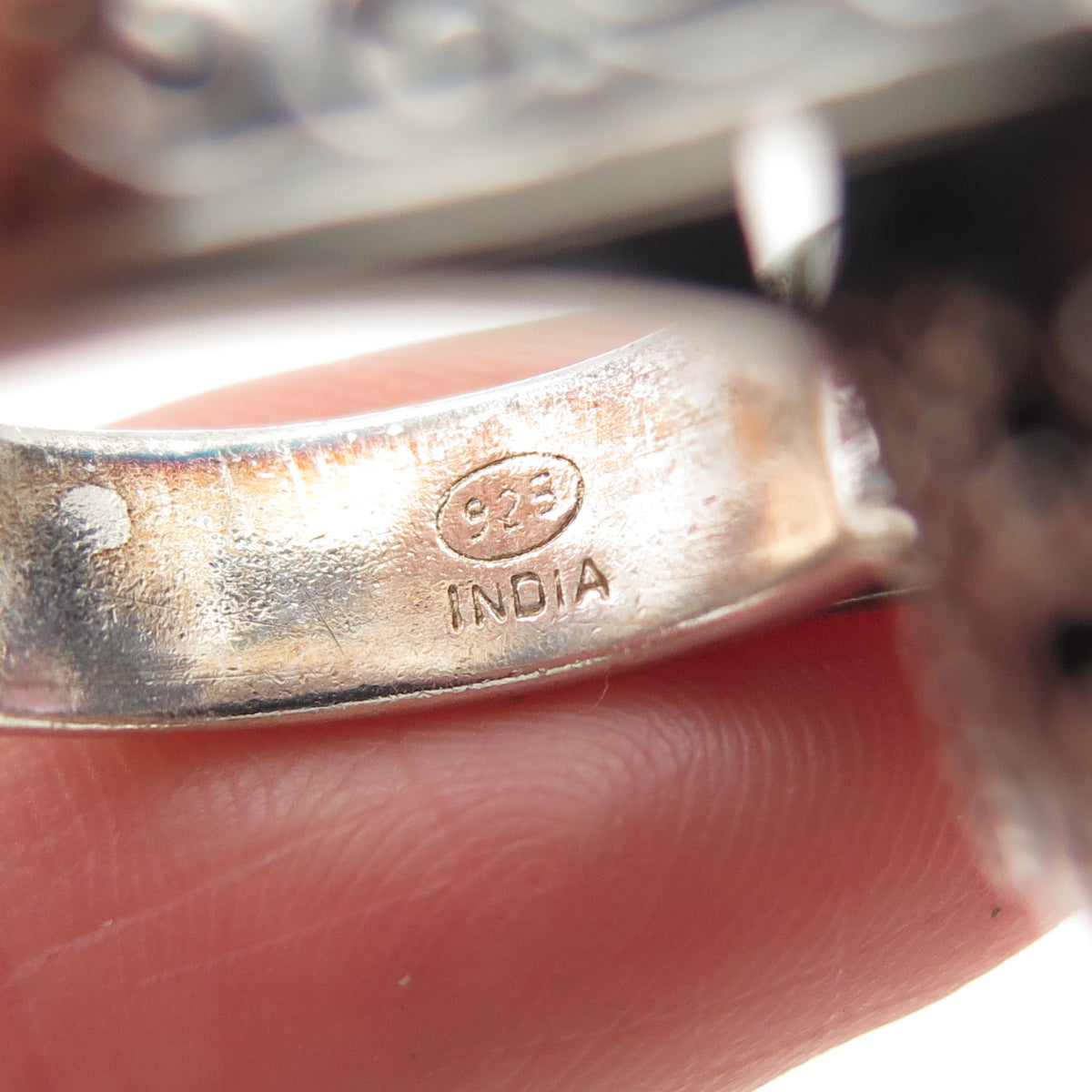 925 Sterling Silver Vintage Real Amethyst Scroll Oxidized Ring Size 7