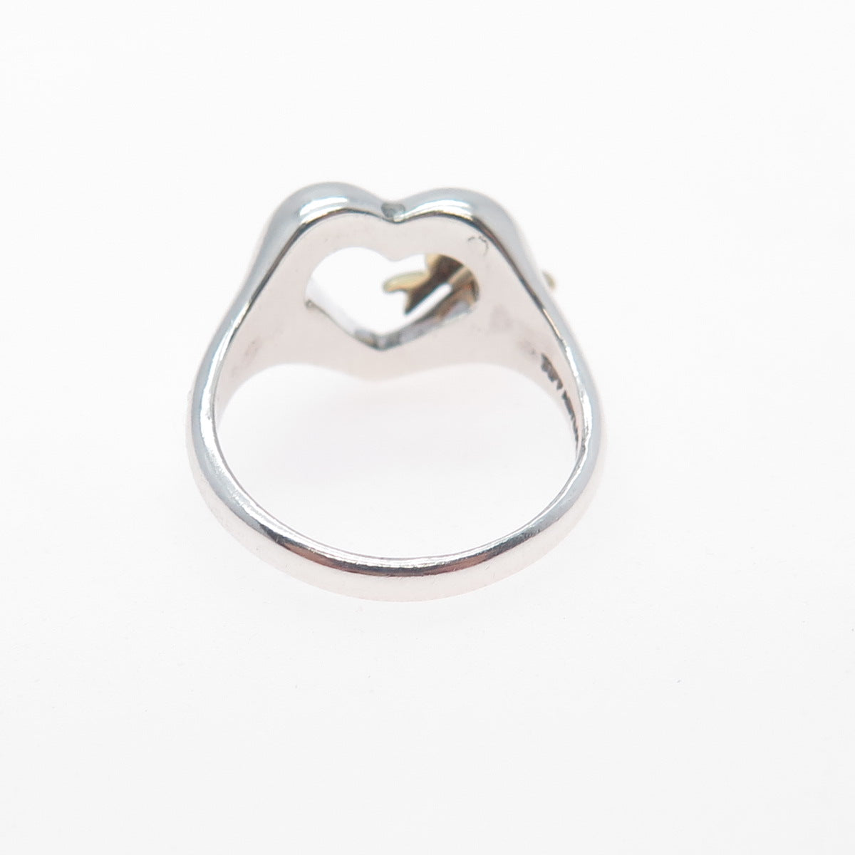 TIFFANY & CO. 18K Gold 925 Sterling Silver Vintage 1990 Heart Bow Ring Size 6
