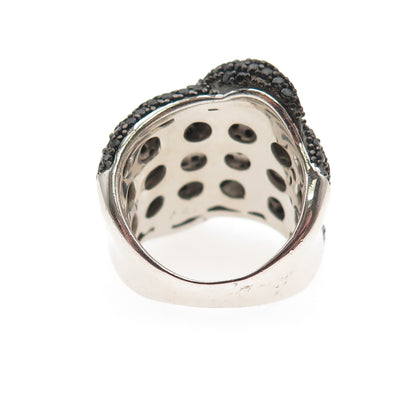 925 Sterling Silver Real Round-Cut Black Spinel Wavy Ring Size 5