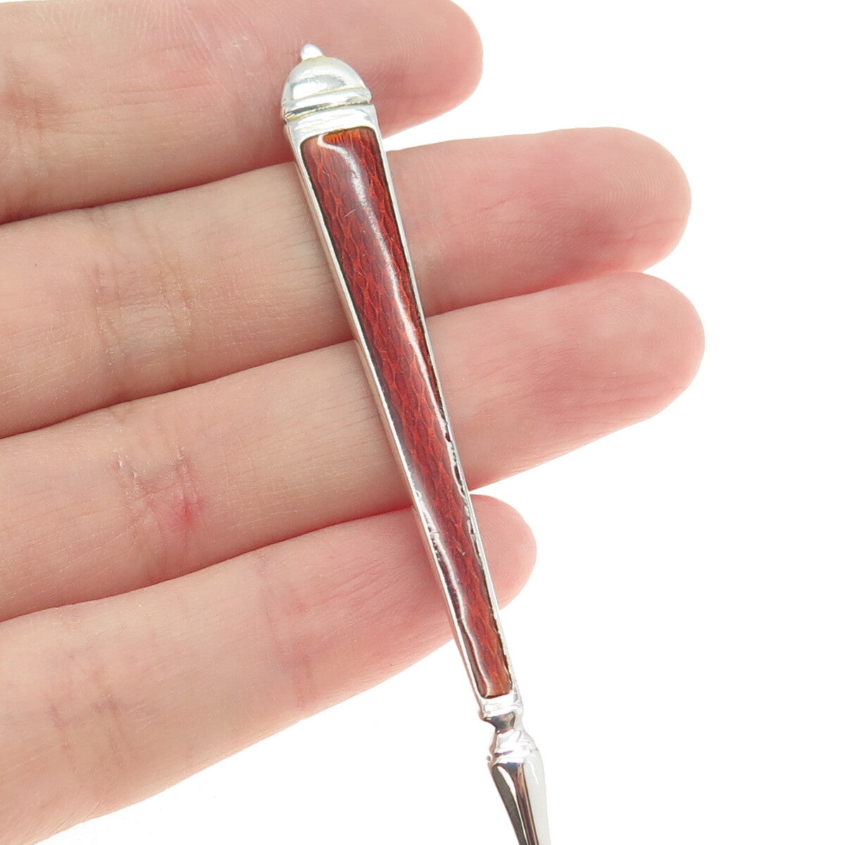 WATSON 925 Sterling Silver Vintage Red & White Guilloche Enamel Coffee Spoon