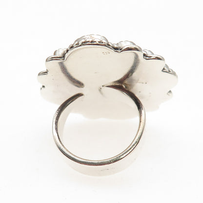 925 Sterling Vintage Real Pink Agate & Mystic Quartz Statement Ring Size 8.25