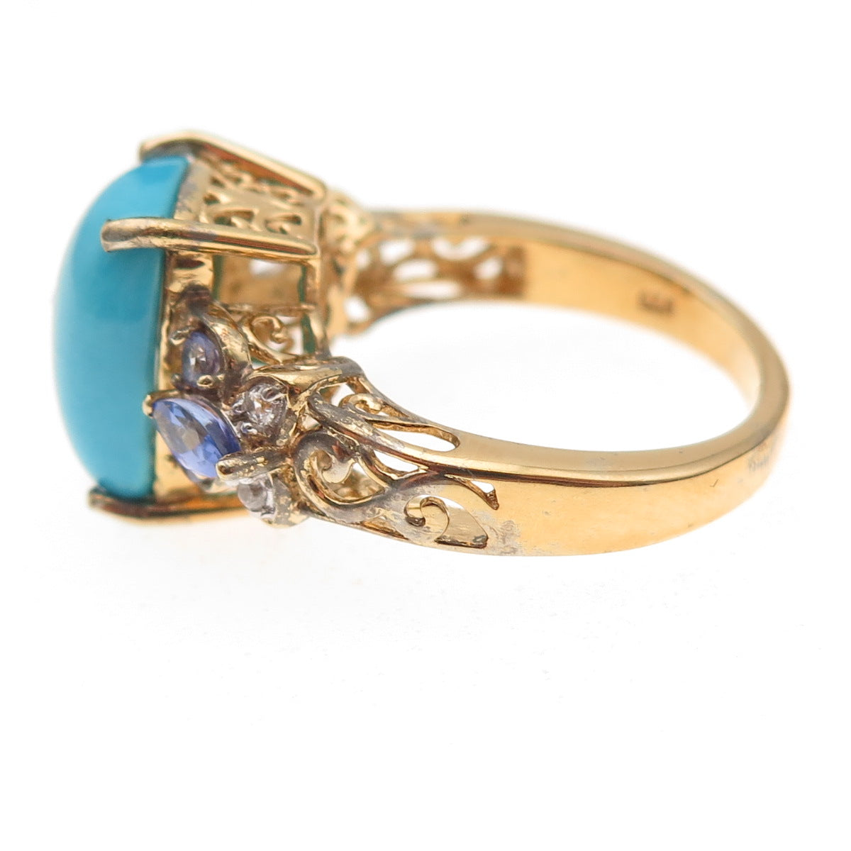 Chuck Clemency 925 Sterling Gold Plated Turquoise Tanzanite Topaz Ring Size 8.25