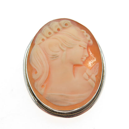 800 Silver Antique Cameo Victorian Lady Pin Brooch / Pendant