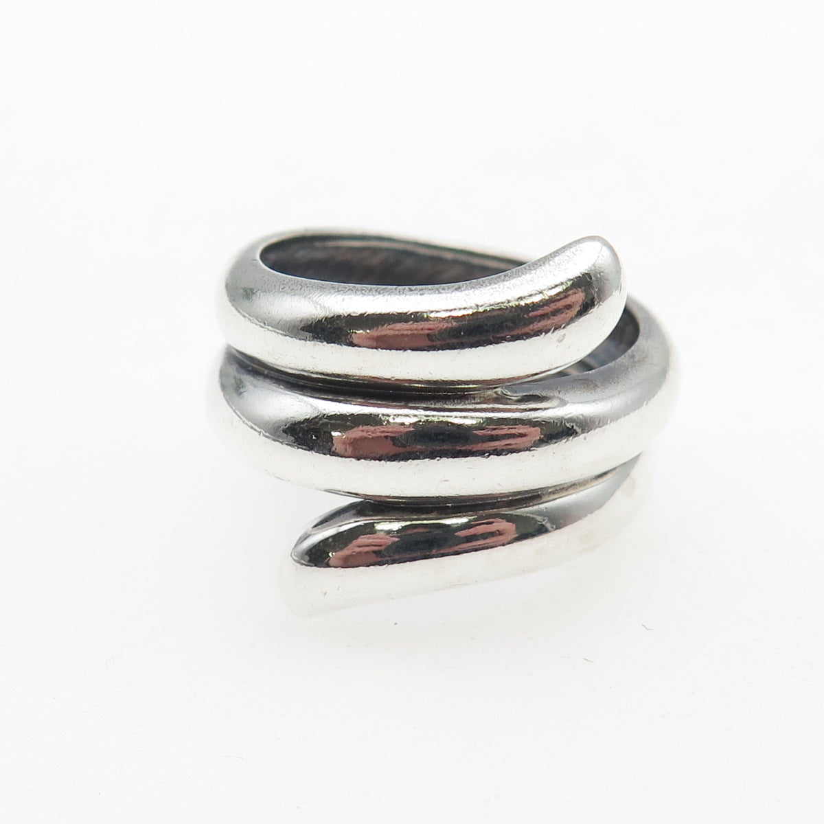 925 Sterling Silver Vintage Modernist Multi-Row Bypass Oxidized Ring Size 9.25
