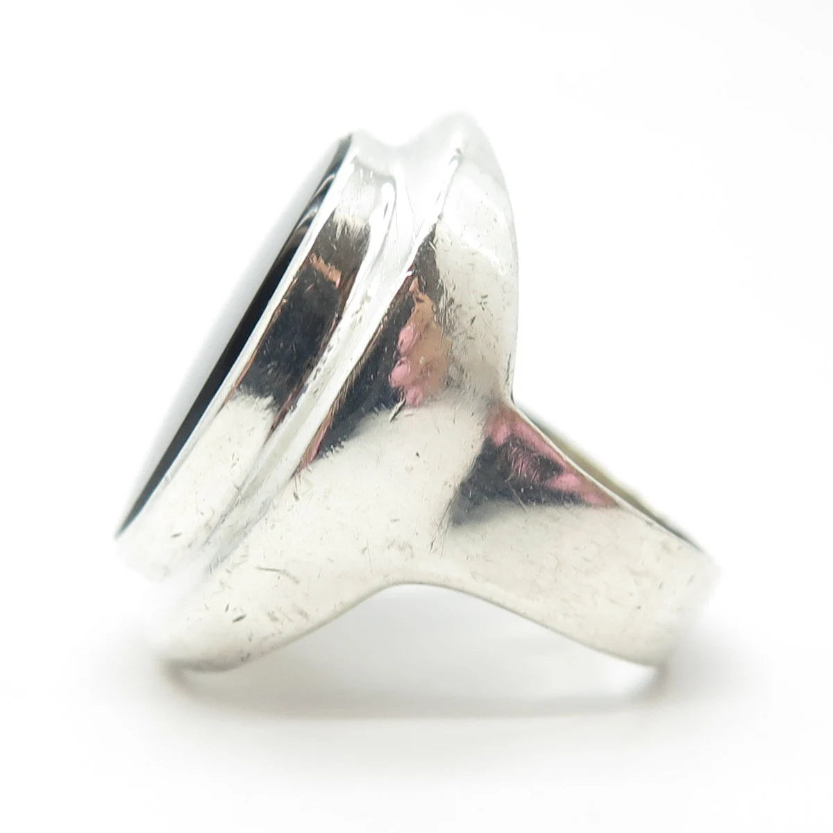 925 Sterling Silver Vintage Real Black Onyx Gem Large Ring Size 7