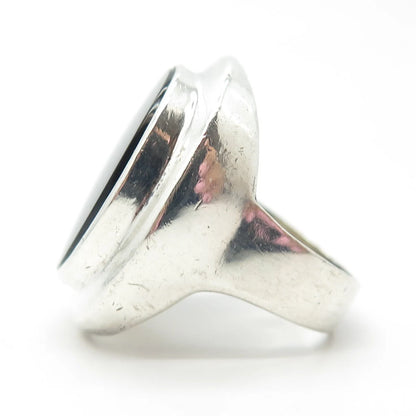 925 Sterling Silver Vintage Real Black Onyx Gem Large Ring Size 7