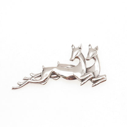 Beau 925 Sterling Silver Vintage Deer Couple Oxidized Pin Brooch