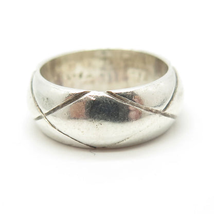 925 Sterling Silver Vintage Mexico "X" Lined Band Ring Size 5.75