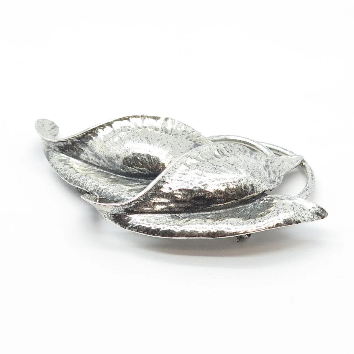 925 Sterling Silver Vintage Double Leaf Pin Brooch