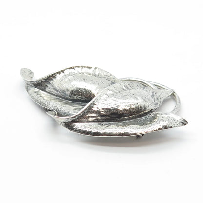 925 Sterling Silver Vintage Double Leaf Pin Brooch