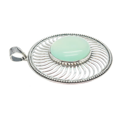 DOUG PAULUS 925 Sterling Silver Vintage Real Chalcedony Sun Round Pendant