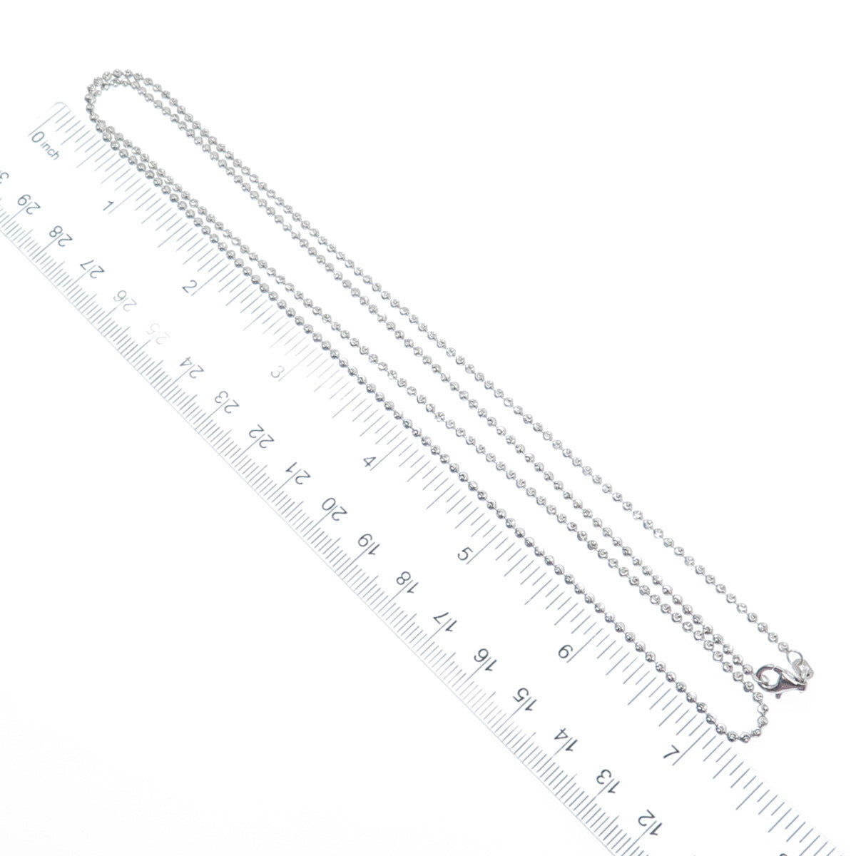 CHRYSOS 925 Sterling Silver Italy Diamond-Cut Ball Beaded Chain Necklace 28"