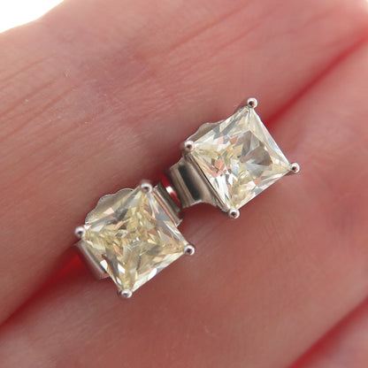 925 Sterling Silver Princess-Cut Canary C Z Stud Earrings