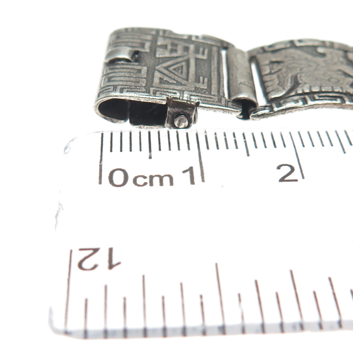 925 Sterling Silver Vintage DL Mexico Aztec Tribal Oxidized Watch Bracelet 5"