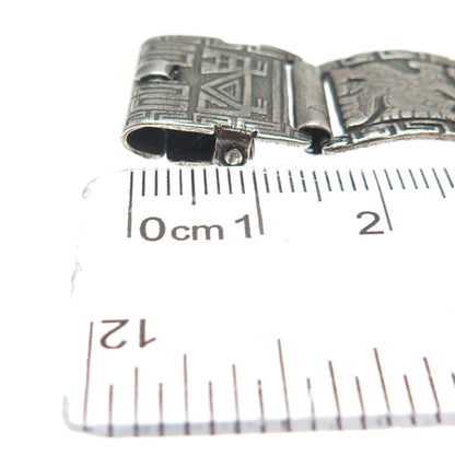 925 Sterling Silver Vintage DL Mexico Aztec Tribal Oxidized Watch Bracelet 5"