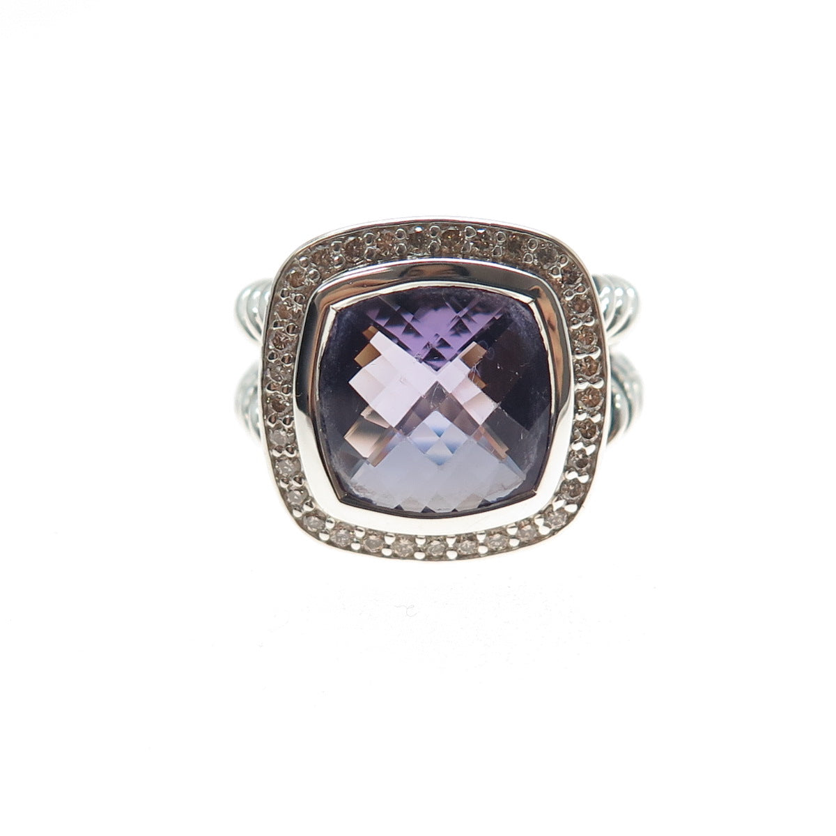 DAVID YURMAN 925 Sterling Silver Vintage Real Diamond & Amethyst Ring Size 6.5