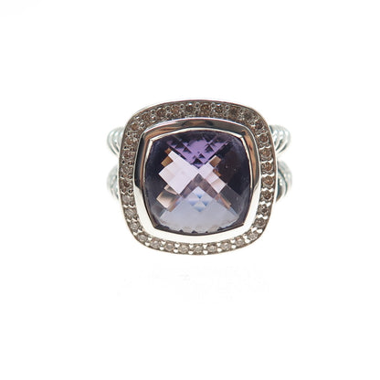 DAVID YURMAN 925 Sterling Silver Vintage Real Diamond & Amethyst Ring Size 6.5