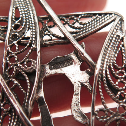 925 Sterling Silver Vintage Chai Star of David Filigree Oxidized Charm Pendant