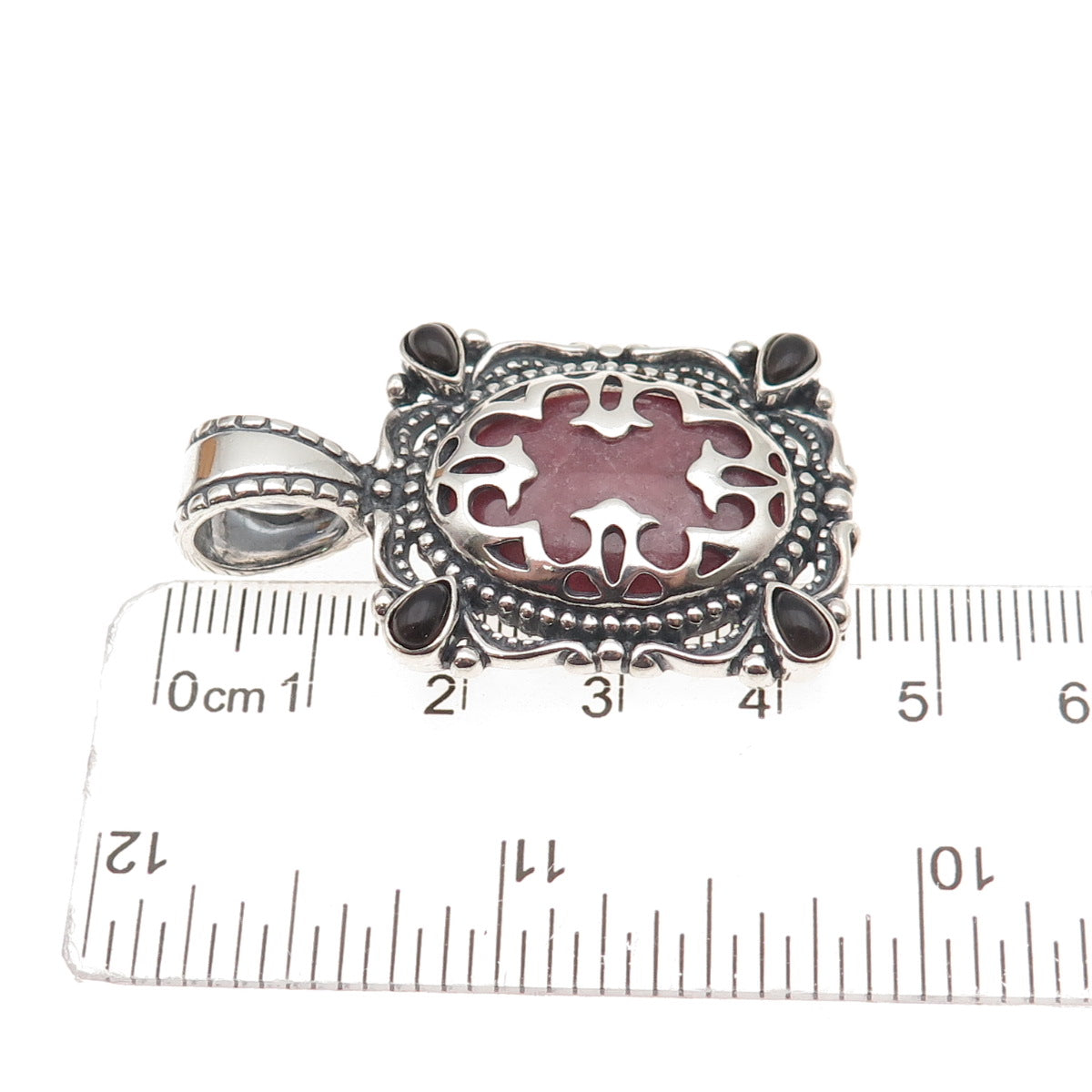 Carolyn Pollack 925 Sterling Silver Vintage Real Rhodonite Smoky Quartz Pendant